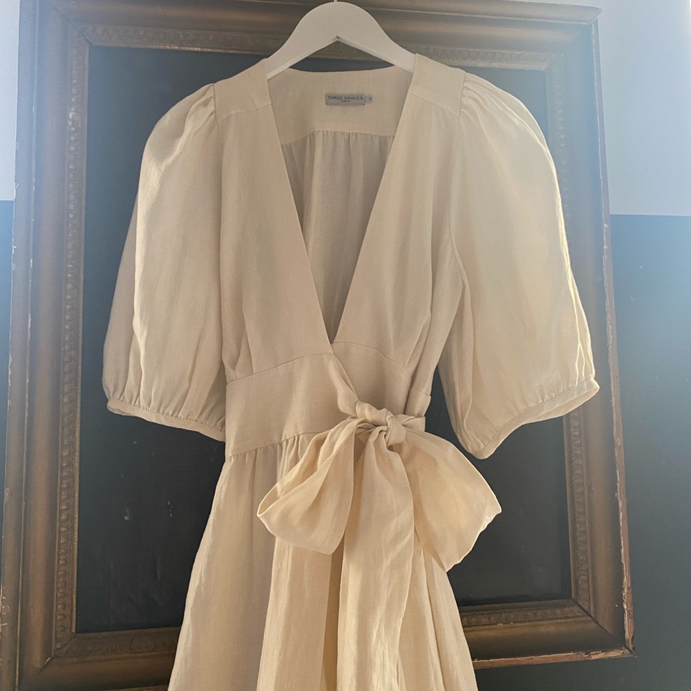 THREE GRACES LONDON Fiona Dress Ivory Linen S/M - Picture 13 of 13